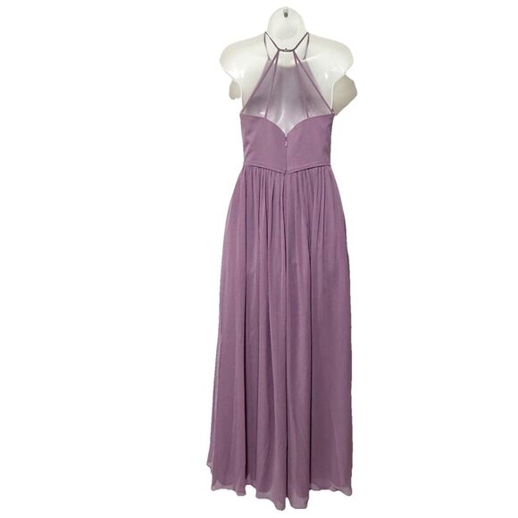 Azazie A2 Lilac Chiffon Halter Maxi Dress Formal Evening Bridesmaid Gown Lined - Picture 3 of 14